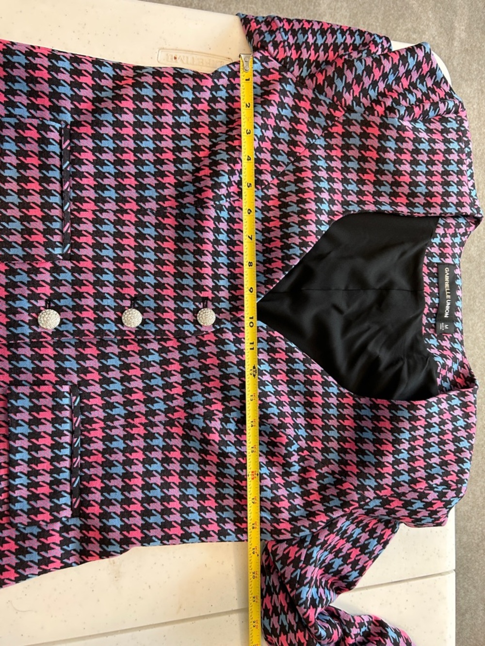 Women's Pink & Blue Houndstooth Button-Front Blazer - Picture 5 of 6